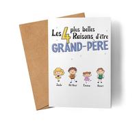 Kiddle-Design Carte d'Anniversaire de Papy Personnalisée pour Papy Petit-fils Petite-fille Bébé Enfants Cadeau de Papy Fête des Pères Carte d'Anniversaire 4 Enfants