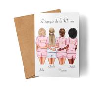 Kiddle-Design Carte de Demoiselle d'Honneur Personnalisée Nom de la Mariée & 3 Demoiselles d'Honneur | Question & Cadeau de Remerciement pour les Amies Demoiselles d'Honneur & Fête de la Mariée
