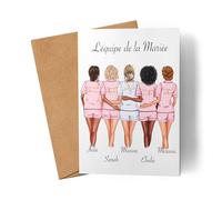 Kiddle-Design Carte de Demoiselle d'Honneur Personnalisée Nom de la Mariée & 4 Demoiselles d'Honneur | Question & Cadeau de Merci pour les Amies Demoiselles d'Honneur & Fête de la Mariée