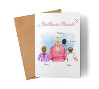 Kiddle-Design carte de grand-mère personnalisée 3 petits-enfants cadeau fête des mères carte d'anniversaire - cadeau mamie avec petit-fils petit-fils - meilleure mamie du monde