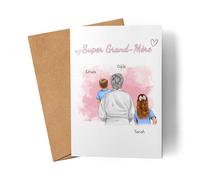 Kiddle-Design Carte de grand-mère personnalisée Deux petits-enfants Fête des mères Cadeau Carte d'anniversaire - Cadeau Mamie avec petite-fille Petit-fils - Meilleure grand-mère du monde