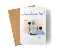 Kiddle-Design Carte de grand-père personnalisée Deux petits-enfants Cadeau de fête des pères Carte d'anniversaire - Cadeau grand-père avec petite-fille petit-fils - Meilleur grand-père du monde