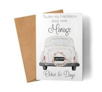 Kiddle-Design Carte de Mariage Carte de Mariage Personnalisée Voiture avec Noms Félicitations pour Mariage Carte de Félicitations