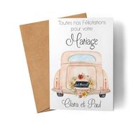 Kiddle-Design Carte de Mariage Personnalisée Carte de Félicitations de Mariage Voiture avec Noms Carte de Félicitations de Mariage