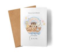 Kiddle-Design Carte de voeux de naissance Arche de Noé Carte de naissance garçon fille Carte de naissance personnalisée avec nom Carte de naissance bébé Proverbes