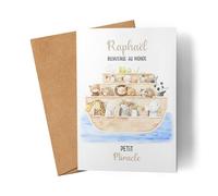 Kiddle-Design Carte de voeux de naissance Arche de Noé Carte de naissance garçon fille Carte de naissance personnalisée avec prénom Bébé Carte de naissance Proverbes