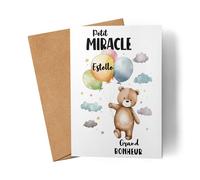 Kiddle-Design Carte de vœux naissance Ours Carte naissance garçon fille Carte bébé personnalisée avec prénom Carte naissance bébé Proverbes