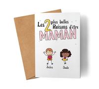 Kiddle-Design Carte Fête des Mères 2 raisons d'être maman Cadeau de la Fête des Mères avec slogan Cadeau des enfants pour l'anniversaire de la mère Carte Fête des Mères