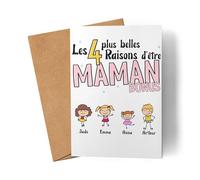 Kiddle-Design Carte Fête des Mères 4 Raisons Bonus d'être maman Carte Fête des Mères Proverbe Cadeau d'enfants pour mère belle-mère belle-maman anniversaire