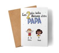 Kiddle-Design Carte Fête des Pères 2 raisons d'être papa Cadeau de la Fête des Pères avec slogan Cadeau des enfants pour l'anniversaire du père Carte Fête des Pères