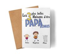 Kiddle-Design Carte Fête des Pères 3 raisons bonus d'être papa Cadeau de la Fête des Pères Cadeau de beau-père pour l'anniversaire de beau-papa Carte Fête des Pères
