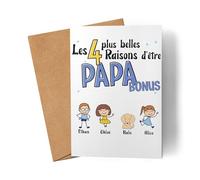 Kiddle-Design Carte Fête des Pères 4 raisons bonus d'être papa Cadeau de la Fête des Pères Cadeau de beau-père pour l'anniversaire de beau-papa Carte Fête des Pères