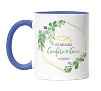 Kiddle-Design Confirmation Mug Bleu Fille Garçon Cadeau de Confirmation Personnalisé Cadeau d'argent Proverbes Félicitations pour la Confirmation