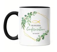 Kiddle-Design Confirmation Mug Noire Fille Garçon Cadeau de Confirmation Personnalisé Cadeau d'argent Proverbes Félicitations pour la Confirmation