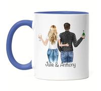 Kiddle-Design Couple Tasse Bleue Personnalisée avec Nom Anniversaire Cadeau pour Couple Petit Ami et Petite Amie Tasse à café personnalisée