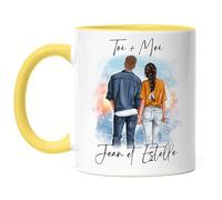 Kiddle-Design Couple Tasse Jaune Personnalisée Couple Saint-Valentin Anniversaire pour Elle et Lui Cadeau Partenaire Ami Amie Cadeaux d'amour