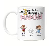Kiddle-Design Fête des Mères Tasse 3 raisons d'être maman Cadeau de la Fête des Mères avec slogan Cadeau des enfants pour l'anniversaire de la mère Tasse Fête des Mères