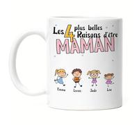 Kiddle-Design Fête des Mères Tasse 4 raisons d'être maman Cadeau de la Fête des Mères avec slogan Cadeau des enfants pour l'anniversaire de la mère Tasse Fête des Mères