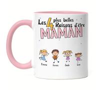 Kiddle-Design Fête des Mères Tasse 4 Rose raisons d'être maman Cadeau de la Fête des Mères avec slogan Cadeau des enfants pour l'anniversaire de la mère Tasse Fête des Mères