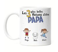 Kiddle-Design Fête des Pères Tasse 3 raisons d'être papa Cadeau de la Fête des Pères avec slogan Cadeau des enfants pour l'anniversaire du père Tasse Fête des Pères