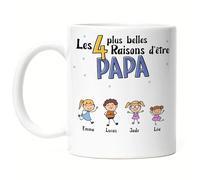 Kiddle-Design Fête des Pères Tasse 4 raisons d'être papa Cadeau de la Fête des Pères avec slogan Cadeau des enfants pour l'anniversaire du père Tasse Fête des Pères
