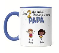 Kiddle-Design Fête des Pères Tasse Bleu 2 raisons d'être papa Cadeau de la Fête des Pères avec slogan Cadeau des enfants pour l'anniversaire du père Tasse Fête des Pères