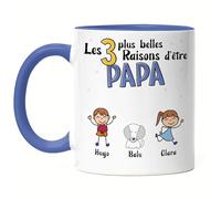 Kiddle-Design Fête des Pères Tasse Bleu 3 raisons d'être papa Cadeau de la Fête des Pères avec slogan Cadeau des enfants pour l'anniversaire du père Tasse Fête des Pères