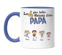Kiddle-Design Fête des Pères Tasse Bleu 4 raisons d'être papa Cadeau de la Fête des Pères avec slogan Cadeau des enfants pour l'anniversaire du père Tasse Fête des Pères