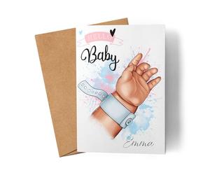 Kiddle-Design Hello Baby Carte Bonjour Bébé Bienvenue Bébé Carte de Naissance Cadeau Carte de Naissance Personnalisée avec Nom pour Garçon Fille