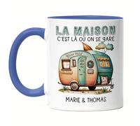 Kiddle-Design La maison est là où nous nous garons Mug Bleu personnalisé avec le nom de votre choix Cadeau pour les campeurs Couple Mug de camping