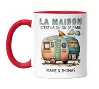 Kiddle-Design La maison est là où nous nous garons Mug Rouge personnalisé avec le nom de votre choix Cadeau pour les campeurs Couple Mug de camping