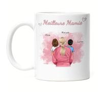 Kiddle-Design Mamie Tasse personnalisée 2 petits-enfants Fête des Mères Cadeau d'anniversaire - Cadeau Mamie avec petite-fille petit-fils - Meilleure Mamie du Monde