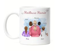 Kiddle-Design Mamie Tasse personnalisée 4 petits-enfants Fête des Mères Cadeau d'anniversaire - Cadeau Mamie avec petite-fille petit-fils - Meilleure Mamie du Monde