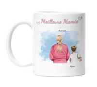 Kiddle-Design Mamie Tasse personnalisée petit- enfant Fête des Mères Cadeau d'anniversaire - Cadeau Mamie avec petite fille petit fils - Meilleure Mamie du Monde