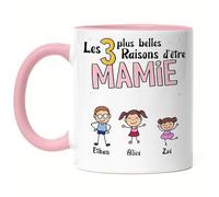 Kiddle-Design Mamie Tasse Rose Anniversaire Personnalisée pour Mamie Petit-fils Petite-fille Bébé Enfants Cadeau Mamie Fête des Mères 3 Enfants