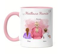 Kiddle-Design Mamie Tasse Rose personnalisée 2 petits-enfants Fête des Mères Cadeau d'anniversaire - Cadeau Mamie avec petite-fille petit-fils - Meilleure Mamie du Monde