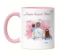 Kiddle-Design Mamie Tasse Rose personnalisée 2 petits-enfants Fête des Mères Cadeau d'anniversaire - Cadeau Mamie avec petite-fille petit-fils - Meilleure Mamie du Monde