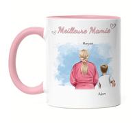 Kiddle-Design Mamie Tasse Rose personnalisée petit- enfant Fête des Mères Cadeau d'anniversaire - Cadeau Mamie avec petite fille petit fils - Meilleure Mamie du Monde