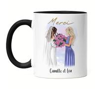 Kiddle-Design mariée & demoiselle d'honneur Tasse Noire personnalisée Nom mariée & demoiselle d'honneur sœur | Cadeau de remerciement pour les amies Merci