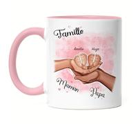 Kiddle-Design Mère Père Enfant Mug Rose Personnalisé Cadeau Famille Bébé Naissance Fête des Pères Fête des Mères Cadeau Bébé Futurs Parents Photo de Famille