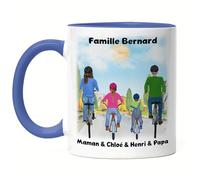 Kiddle-Design Mère Père Enfant Tasse Bleue Personnalisée Cadeau Familial Vélo Fête des Mères Fête des Pères pour Maman et Papa Cadeau d'anniversaire 2 enfants