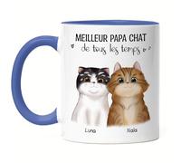 Kiddle-Design Mug Bleu Personnalisé pour Propriétaire de Chat - Cadeau Papa Amoureux des Chats - Proverbe Nom Ami des Chats Animal de Compagnie