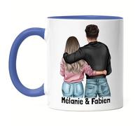 Kiddle-Design Mug Bleue Couple Personnalisé avec Noms Saint Valentin Anniversaire de Mariage Cadeau pour Couple Ami et Amie Individuelle Couple Tasse à Café