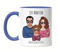 Kiddle-Design Mug Bleue Familial Personnalisé Père Mère Enfant Fête des Mères Papa Maman Famille cool Fils Fille
