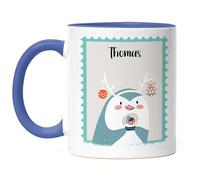 Kiddle-Design Mug de Noël Bleue pour enfants personnalisé avec nom | Mug pour enfants avec motif pingouin Cadeau Filles Garçons Saint-Nicolas Mug de Noël