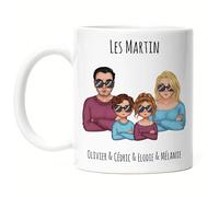 Kiddle-Design Mug Familial Personnalisé Père Mère 2 Enfants Fête des Mères Papa Maman Famille cool Fils Fille