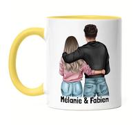 Kiddle-Design Mug Jaune Couple Personnalisé avec Noms Saint Valentin Anniversaire de Mariage Cadeau pour Couple Ami et Amie Individuelle Couple Tasse à Café