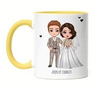 Kiddle-Design Mug Jaune personnalisé pour le mariage | Cadeau de mariage en argent avec nom | Idée cadeau couple de mariés anniversaire de mariage