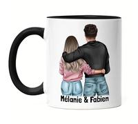 Kiddle-Design Mug Noire Couple Personnalisé avec Noms Saint Valentin Anniversaire de Mariage Cadeau pour Couple Ami et Amie Individuelle Couple Tasse à Café