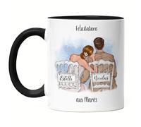 Kiddle-Design Mug Noire personnalisé pour le mariage | Cadeau de mariage avec nom | Cadeau pour les jeunes mariés Idée cadeau couple anniversaire de mariage Cadeau de mariage couple